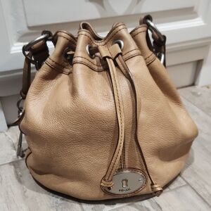 Fossil Tan Leather Shoulder Bag with Textured Finish